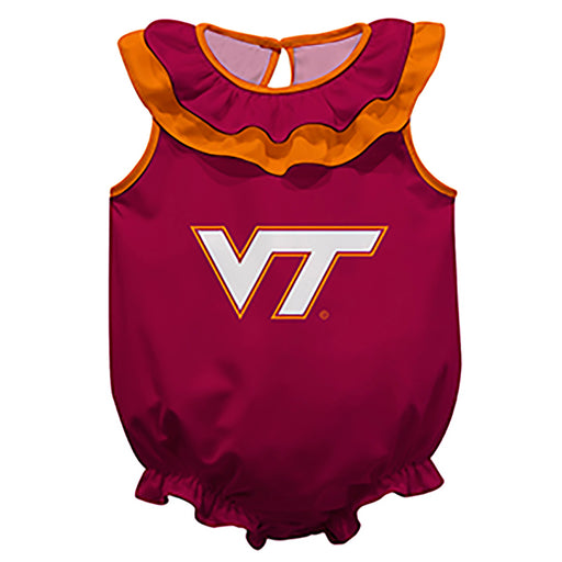 Virginia Tech Hokies Maroon Sleeveless Ruffle Onesie Logo Bodysuit