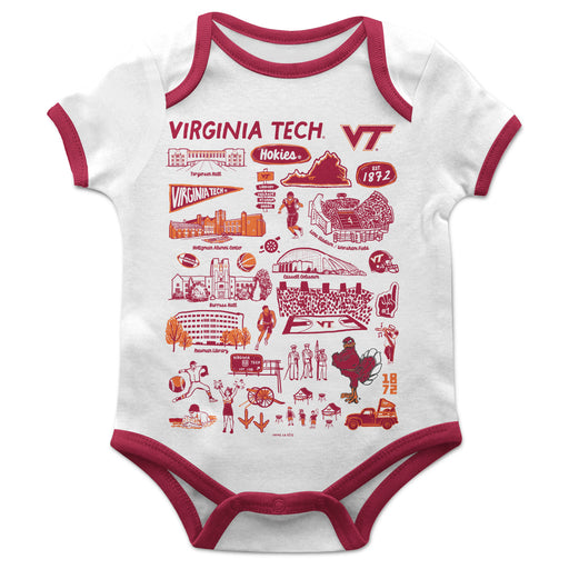 Virginia Tech Hokies VT  Hand Sketched Vive La Fete Impressions Artwork Infant White Short Sleeve Onesie Bodysuit