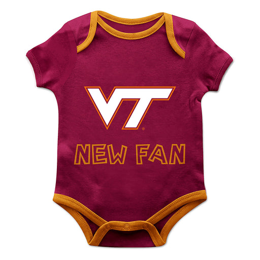 Virginia Tech Hokies Vive La Fete Infant Game Day Maroon Short Sleeve Onesie New Fan Logo and Mascot Bodysuit