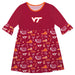 Virginia Tech Hokies VT  3/4 Sleeve Solid Red Repeat Print Hand Sketched Vive La Fete Impressions Artwork on Skirt