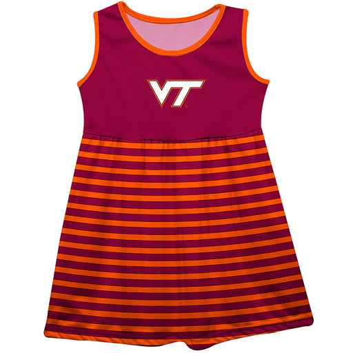 Virginia Tech Hokies VT  Vive La Fete Girls Game Day Sleeveless Tank Dress Solid Maroon Logo Stripes on Skirt