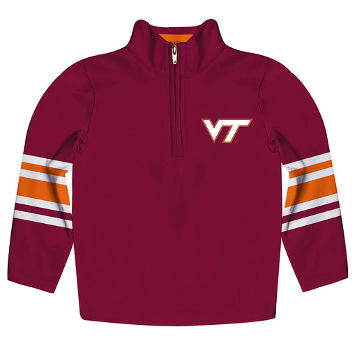 Virginia Tech Hokies Vive La Fete Game Day Maroon Quarter Zip Pullover Stripes on Sleeves