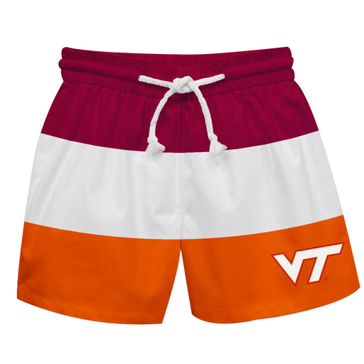 Virginia Tech Hokies Vive La Fete Maroon White Orange Stripes Swimtrunks V1
