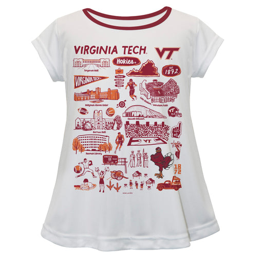 Virginia Tech Hokies VT  Hand Sketched Vive La Fete Impressions Artwork White Short Sleeve Top