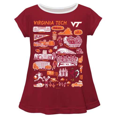 Virginia Tech Hokies VT  Hand Sketched Vive La Fete Impressions Artwork Maroon Short Sleeve Top