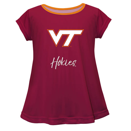Virginia Tech Hokies VT  Vive La Fete Girls Game Day Short Sleeve Maroon Top with School Logo and Name