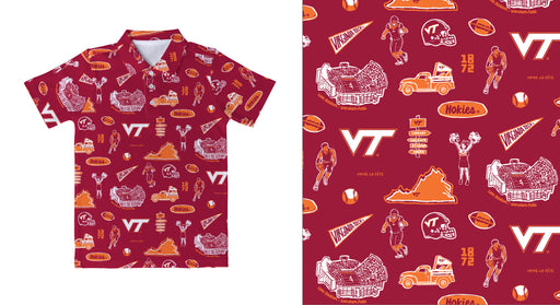 Virginia Tech Hokies VT Repeat Print Hand Sketched Vive La Fete Impressions Artwork Boys Maroon Short Sleeve Polo Shirt - Vive La Fête - Online Apparel Store