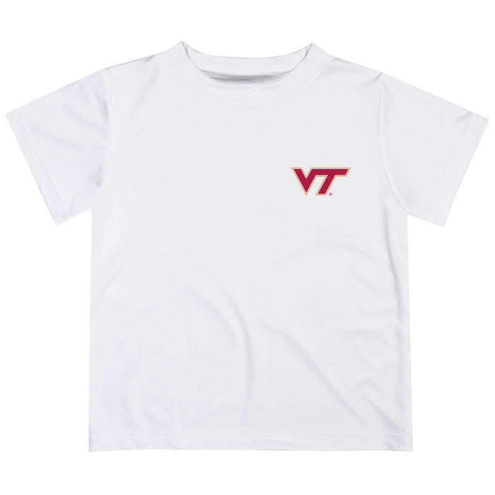Virginia Tech Hokies VT  Hand Sketched Vive La Fete Impressions Artwork Boys White Short Sleeve Tee Shirt