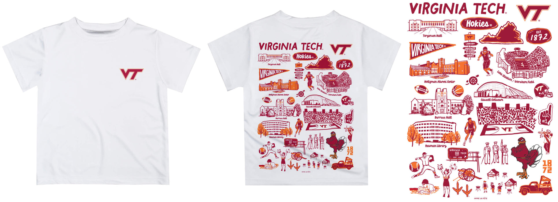 Virginia Tech Hokies VT Hand Sketched Vive La Fete Impressions Artwork Boys Maroon Short Sleeve Tee Shirt - Vive La Fête - Online Apparel Store