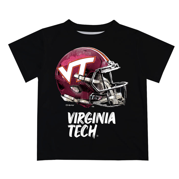 Virginia Tech Hokies VT  Original Dripping Football Helmet Black T-Shirt by Vive La Fete