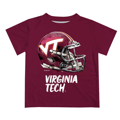 Virginia Tech Hokies VT  Original Dripping Football Helmet Maroon T-Shirt by Vive La Fete