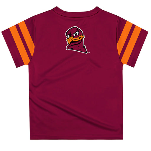 Virginia Tech Hokies Vive La Fete Boys Game Day Maroon Short Sleeve Tee with Stripes on Sleeves - Vive La Fête - Online Apparel Store