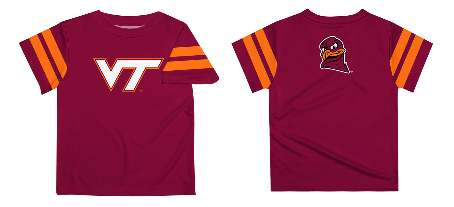 Virginia Tech Hokies Vive La Fete Boys Game Day Maroon Short Sleeve Tee with Stripes on Sleeves - Vive La Fête - Online Apparel Store