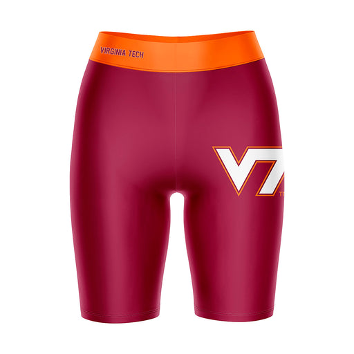 Virginia Tech Hokies Vive La Fete Game Day Logo on Thigh and Waistband Maroon and Orange Women Bike Short 9 Inseam