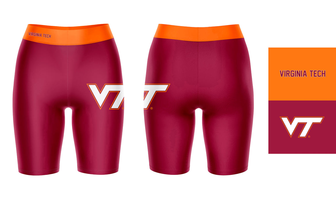 Virginia Tech Hokies Vive La Fete Game Day Logo on Thigh and Waistband Maroon and Orange Women Bike Short 9 Inseam - Vive La Fête - Online Apparel Store
