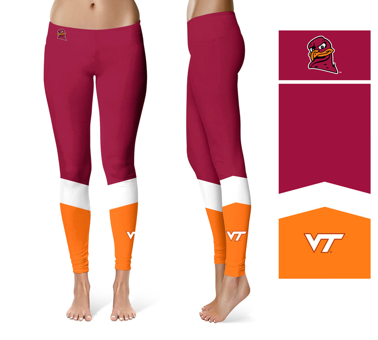 Virginia Tech Hokies Vive La Fete Game Day Collegiate Ankle Color Block Women Maroon Orange Yoga Leggings - Vive La Fête - Online Apparel Store
