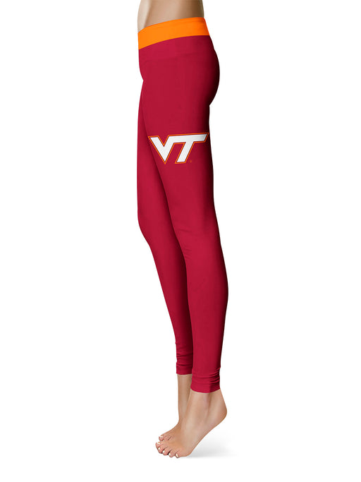 Virginia Tech Hokies Vive La Fete Game Day Collegiate Logo on Thigh Maroon Women Yoga Leggings 2.5 Waist Tights - Vive La Fête - Online Apparel Store