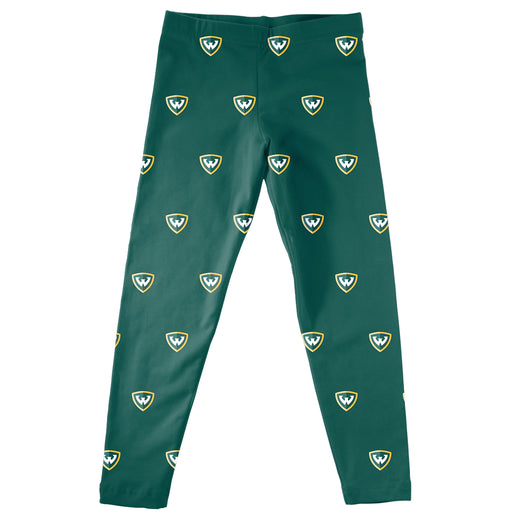 Wayne State Warriors Vive La Fete Girls Game Day All Over Logo Elastic Waist Classic Play Green Leggings Tights