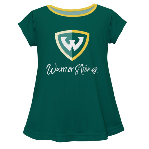 Wayne State University Warriors Vive La Fete Girls Game Day Short Sleeve Green Top with School Logo and Name