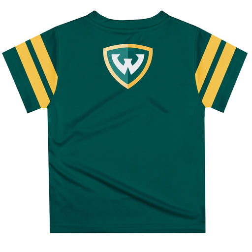 Wayne State Warriors Vive La Fete Boys Game Day Green Short Sleeve Tee with Stripes on Sleeves - Vive La Fête - Online Apparel Store