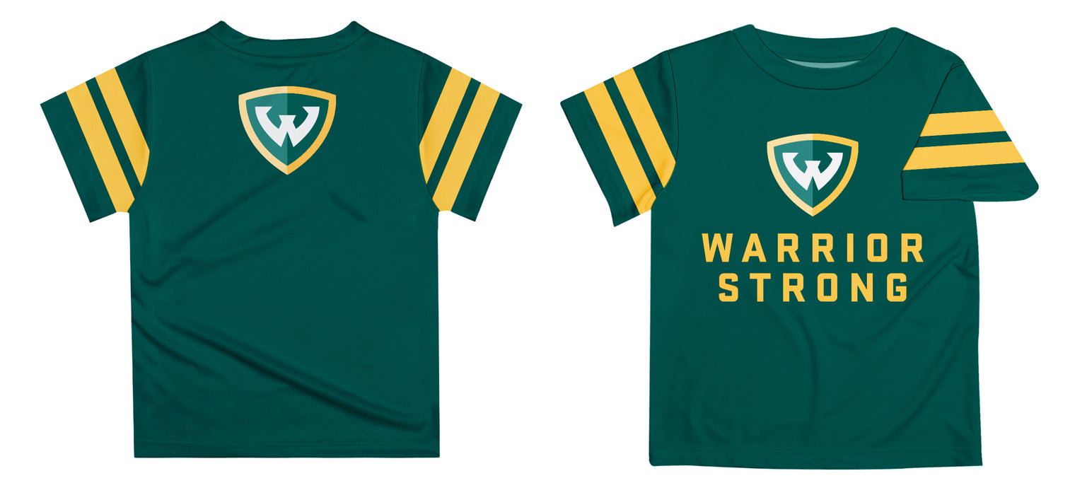 Wayne State Warriors Vive La Fete Boys Game Day Green Short Sleeve Tee with Stripes on Sleeves - Vive La Fête - Online Apparel Store