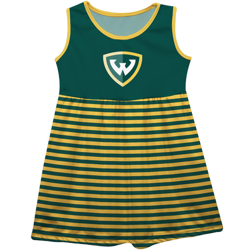 Wayne State University Warriors Green and Gold Sleeveless Tank Dress with Stripes on Skirt by Vive La Fete