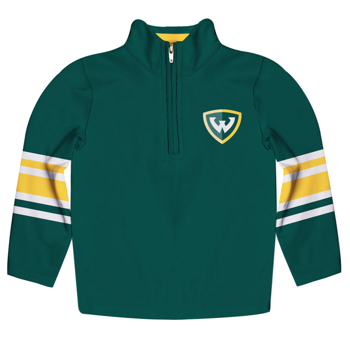 Wayne State University Warriors Vive La Fete Game Day Green Quarter Zip Pullover Stripes on Sleeves