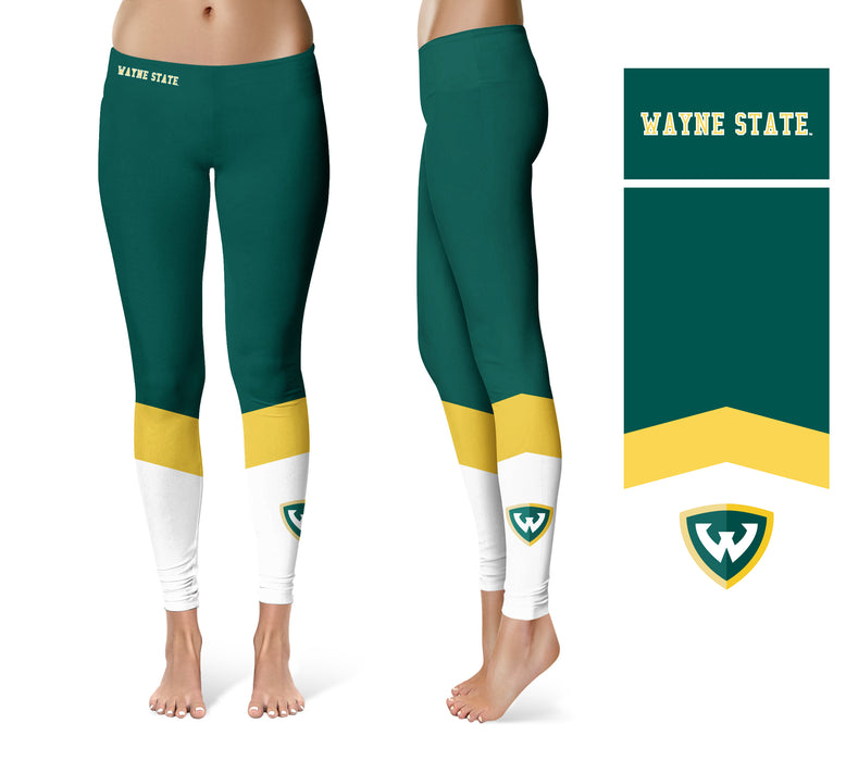 Wayne State University Warriors Vive La Fete Game Day Collegiate Ankle Color Block Women Green White Yoga Leggings - Vive La Fête - Online Apparel Store