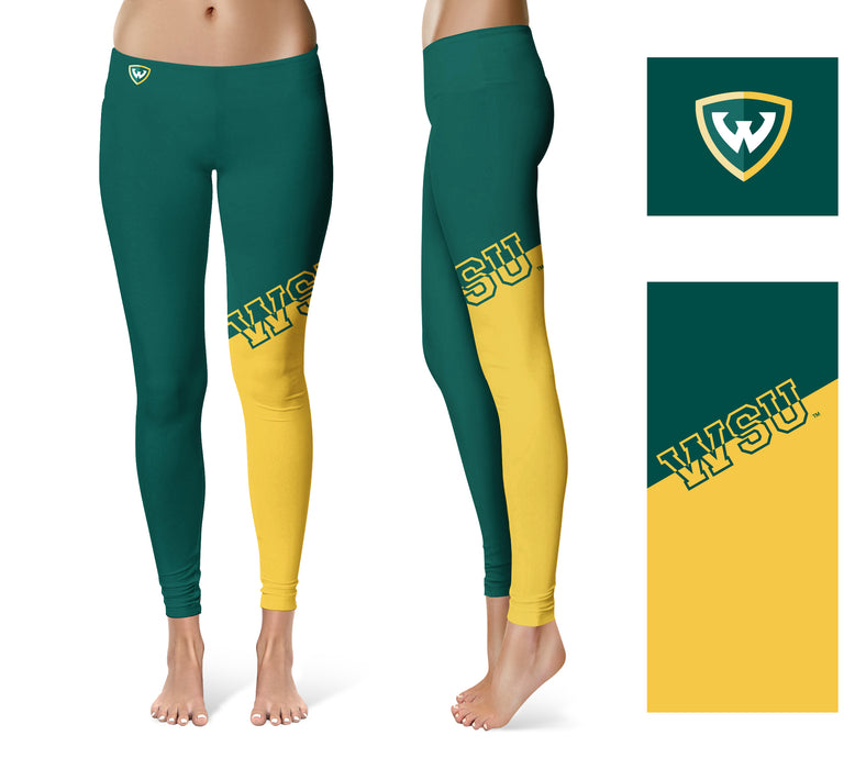 Wayne State Warriors Vive La Fete Game Day Collegiate Leg Color Block Women Green Gold Yoga Leggings - Vive La Fête - Online Apparel Store