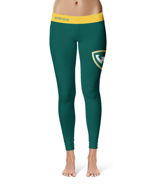Wayne State Warriors Vive La Fete Game Day Collegiate Logo on Thigh Green Women Yoga Leggings 2.5 Waist Tights