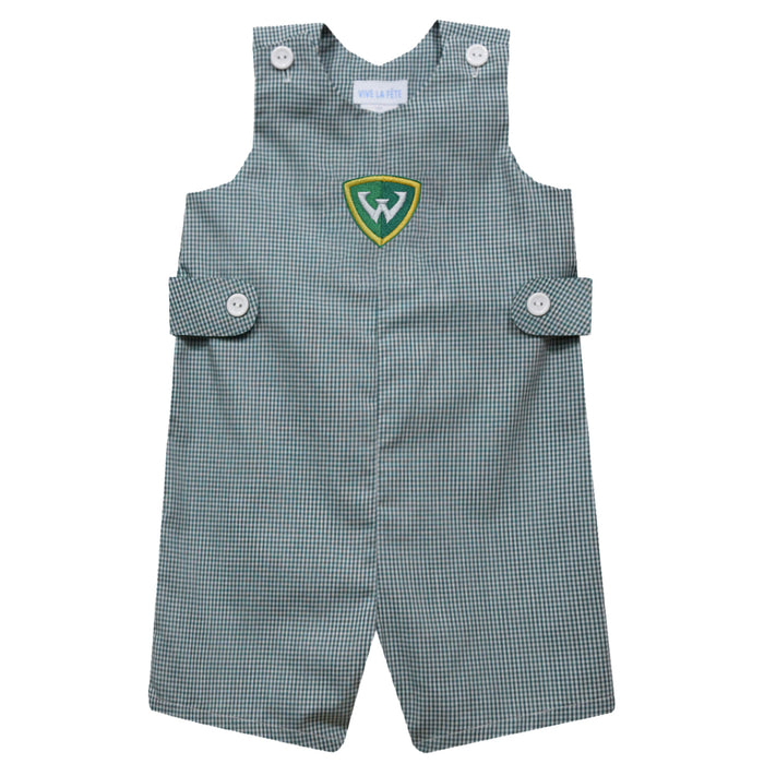Wayne State University Warriors Embroidered Hunter Green Gingham Boys Jon Jon