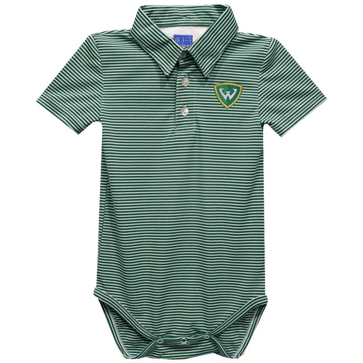 Wayne State University Warriors Embroidered Hunter Green Pencil Stripe Knit Polo Onesie