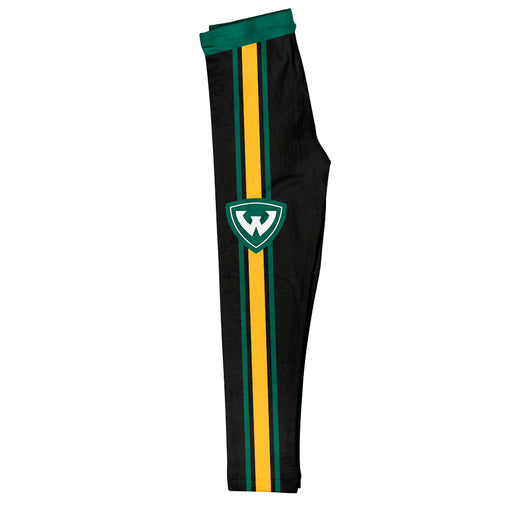 Wayne State Warriors Vive La Fete Girls Game Day Black with Green Stripes Leggings Tights
