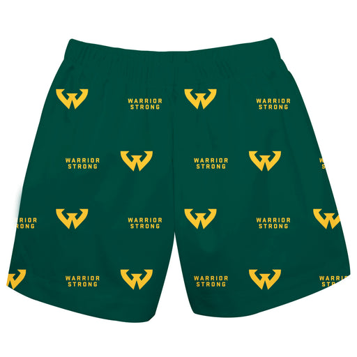 Wayne State Warriors Vive La Fete Boys Game Day All Over Logo Elastic Waist Classic Play Green Pull On Short