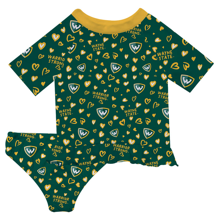 Wayne State University Warriors Vive La Fete All Over Logo Green Long Sleeve Bikini Set
