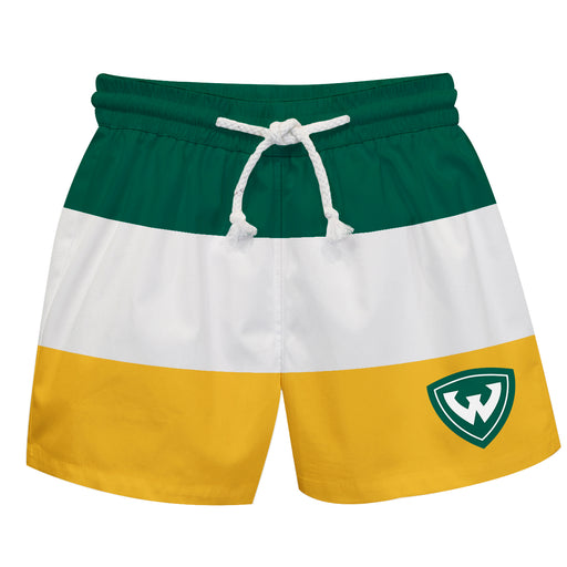 Wayne State Warriors Vive La Fete Green White Gold Stripes Swimtrunks V1