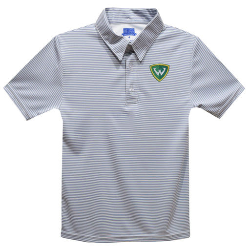 Wayne State University Warriors Embroidered Gray Stripes Short Sleeve Polo Box Shirt