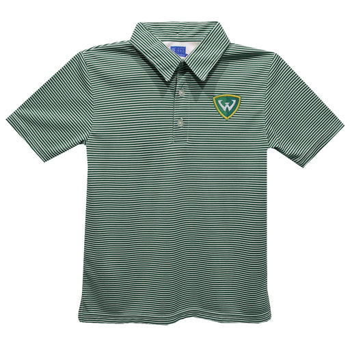 Wayne State University Warriors Embroidered Hunter Green Stripes Short Sleeve Polo Box Shirt