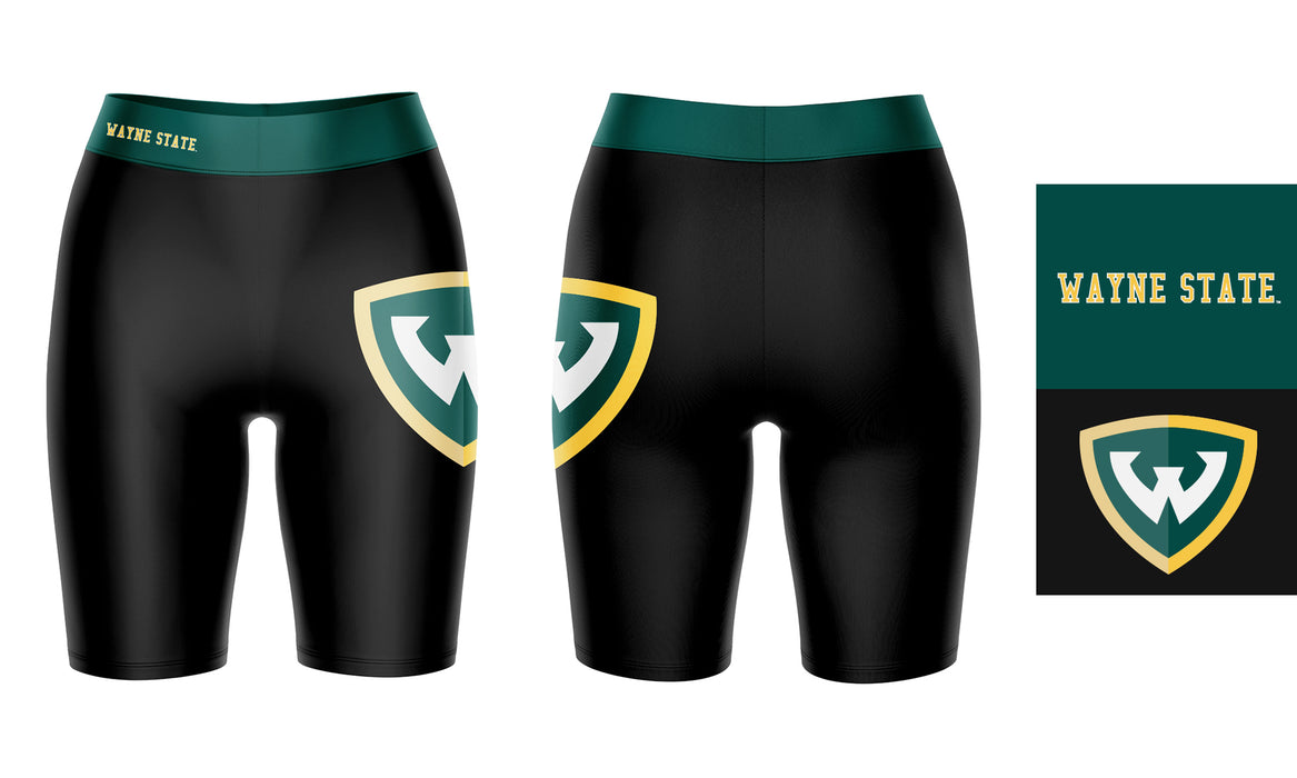 Wayne State Warriors Vive La Fete Game Day Logo on Thigh and Waistband Black and Green Women Bike Short 9 Inseam - Vive La Fête - Online Apparel Store