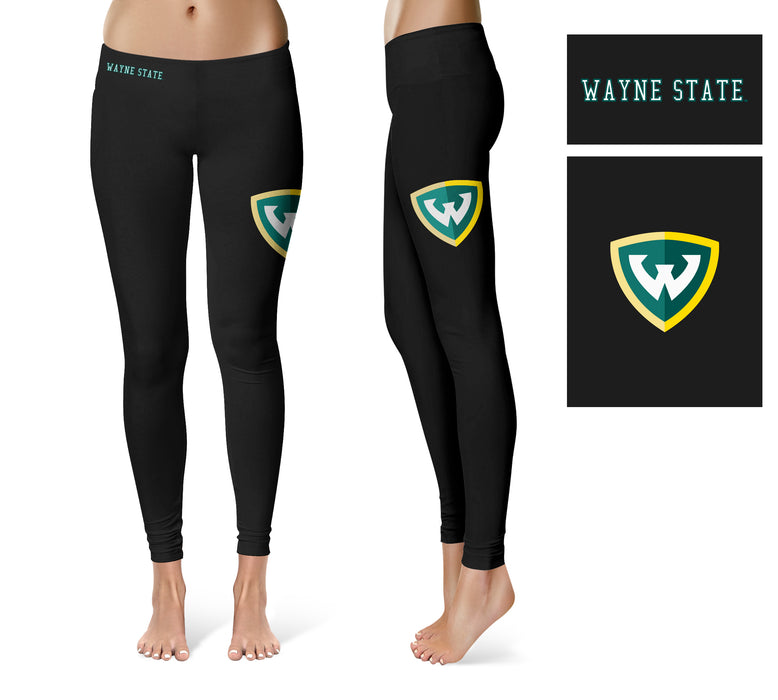 Wayne State Warriors Vive La Fete Game Day Collegiate Large Logo on Thigh Women Black Yoga Leggings 2.5 Waist Tights - Vive La Fête - Online Apparel Store