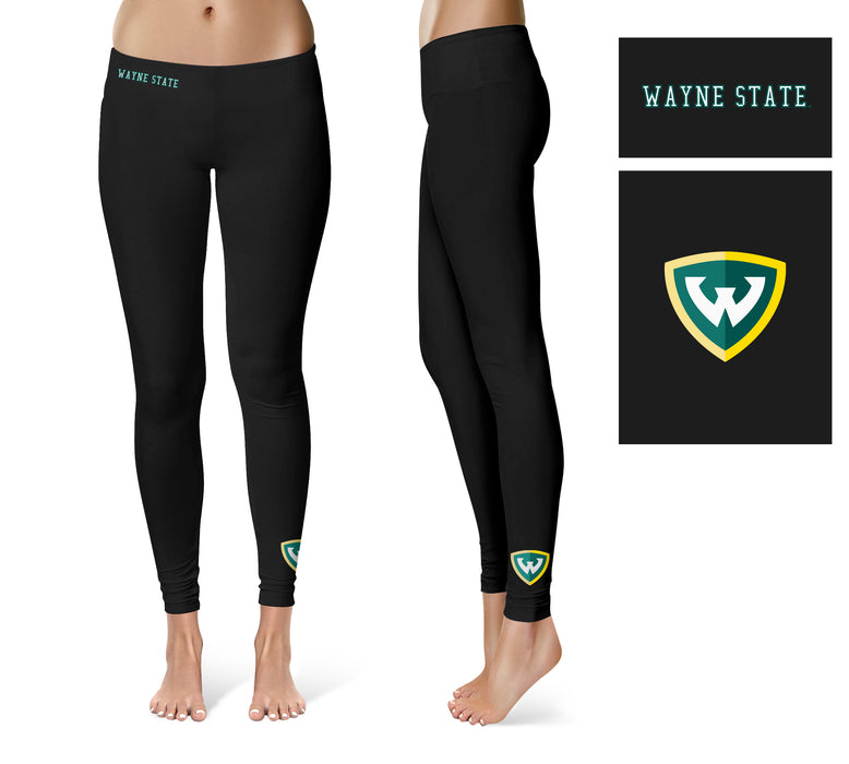 Wayne State Warriors Vive La Fete Game Day Collegiate Logo at Ankle Women Black Yoga Leggings 2.5 Waist Tights - Vive La Fête - Online Apparel Store