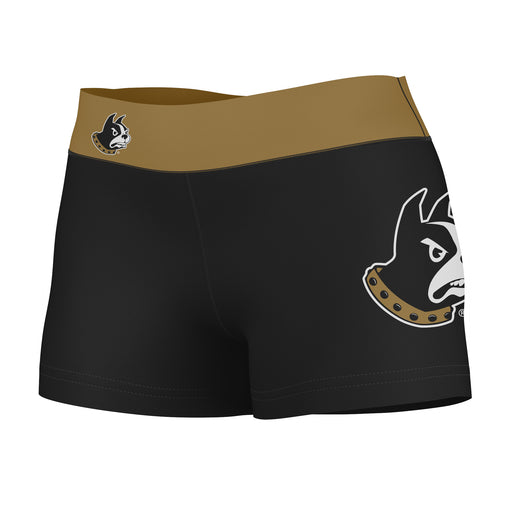 Wofford Terriers Vive La Fete Logo on Thigh & Waistband Black & Gold Women Yoga Booty Workout Shorts 3.75 Inseam"