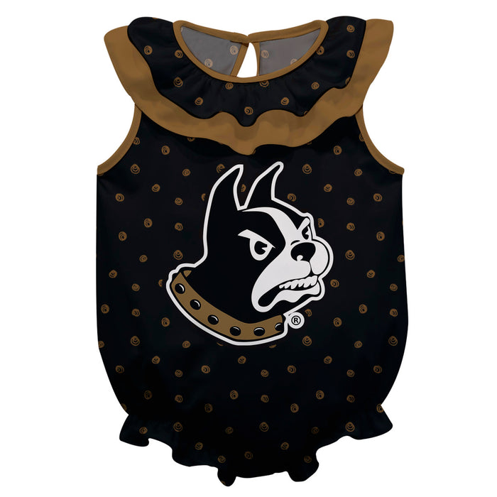 Wofford Terriers Swirls Black Sleeveless Ruffle Onesie Logo Bodysuit