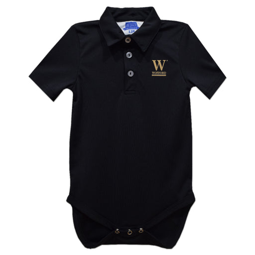 Wofford Terriers Embroidered Black Solid Knit Polo Onesie