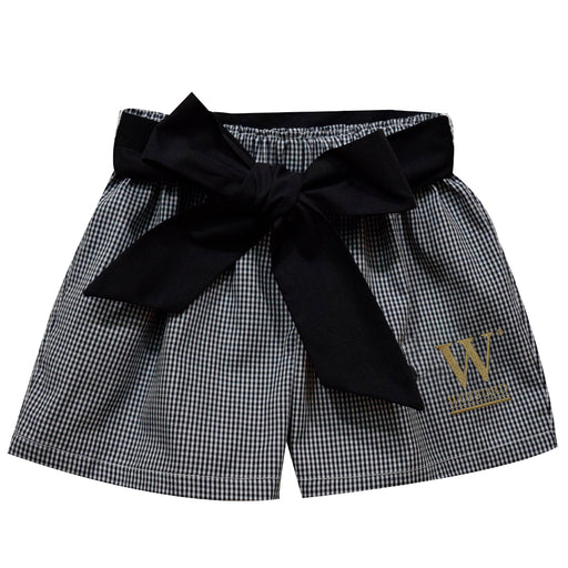 Wofford Terriers Embroidered Black Gingham Girls Short with Sash