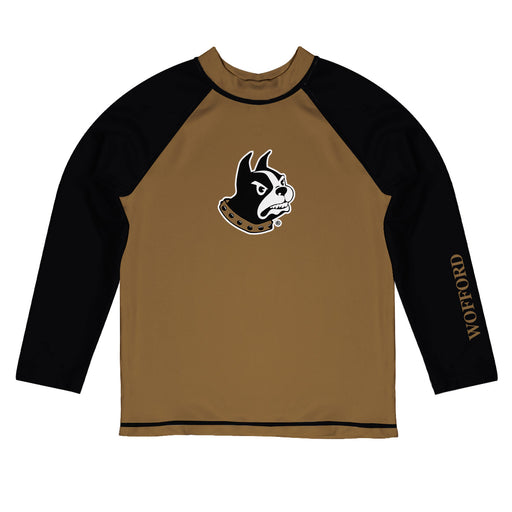 Wofford Terriers Vive La Fete Logo Gold Black Long Sleeve Raglan Rashguard