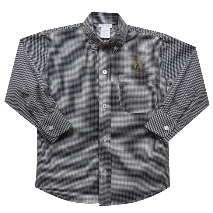 Wofford Terriers Embroidered Black Gingham Long Sleeve Button Down Shirt