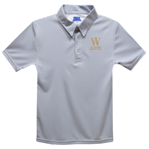 Wofford Terriers Embroidered Gray Stripes Short Sleeve Polo Box Shirt