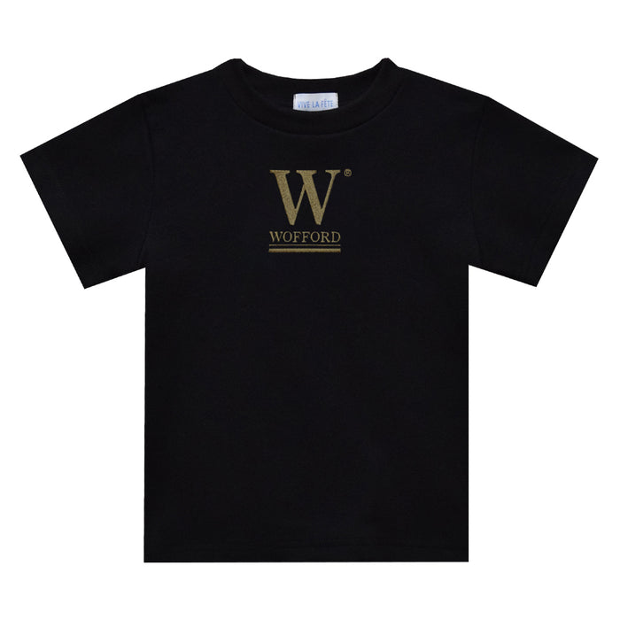 Wofford Terriers Embroidered Black Short Sleeve Boys Tee Shirt