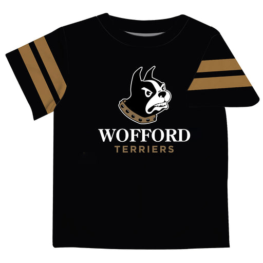 Wofford Terriers Vive La Fete Boys Game Day Black Short Sleeve Tee with Stripes on Sleeves